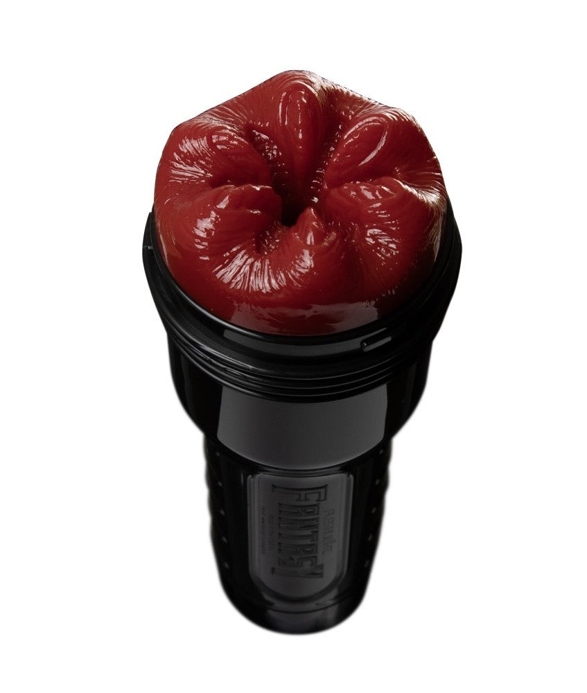 Fleshlight Fantasy Reaper red textured opening and black case close-up