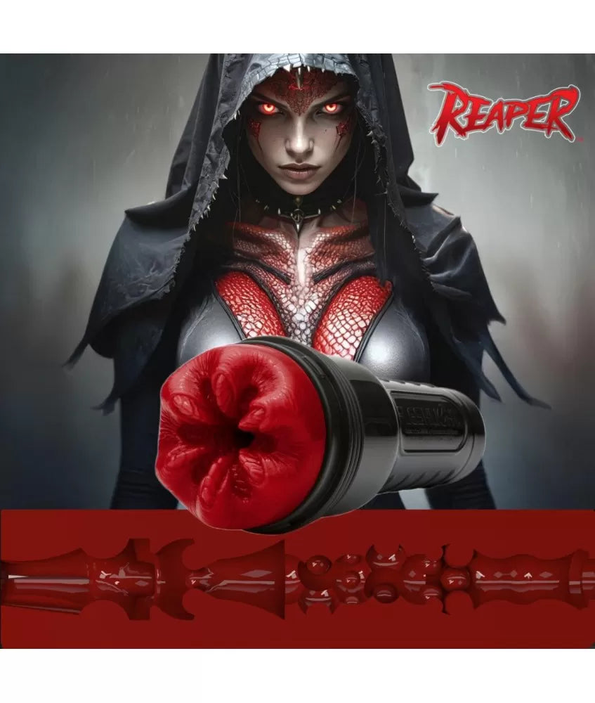 Fleshlight Fantasy Reaper product with character artwork and tunnel diagram