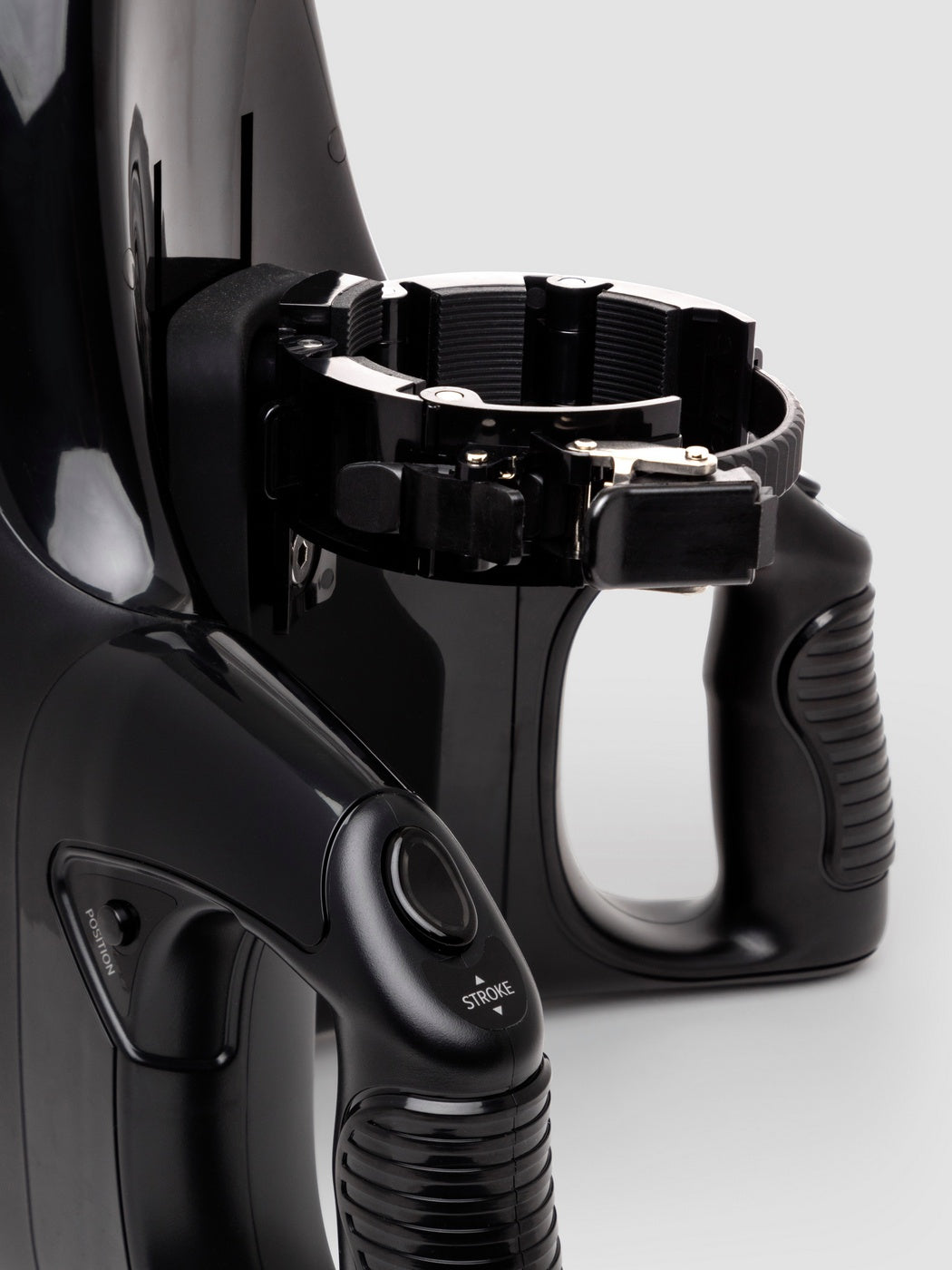 Fleshlight Universal Launch ratcheting holder and stroke control close-up