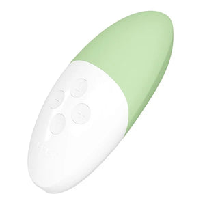 LELO SIRI 3 Pistachio Cream vibrator angled front and control view